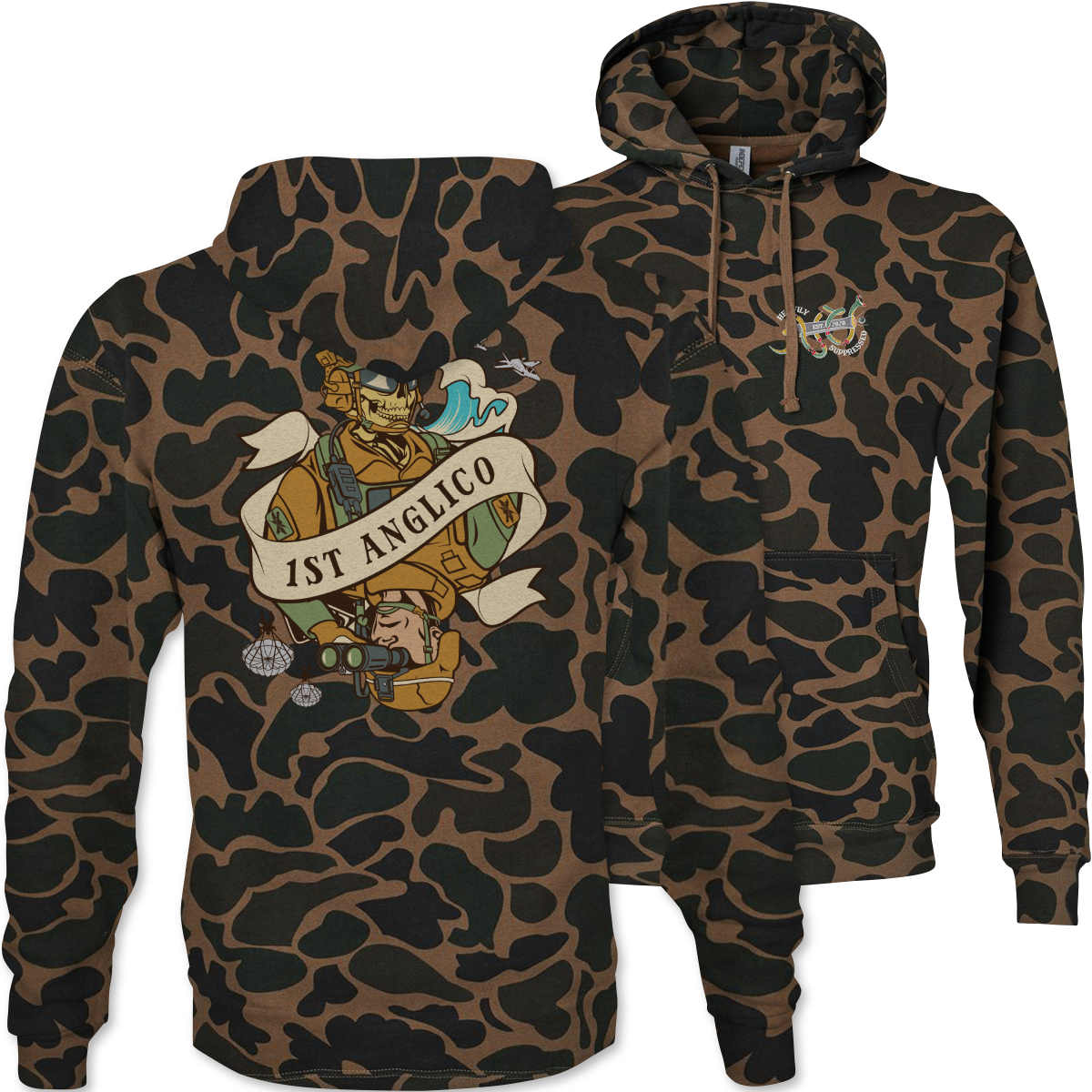 1st ANGLICO Death Card Camouflage Hoodie