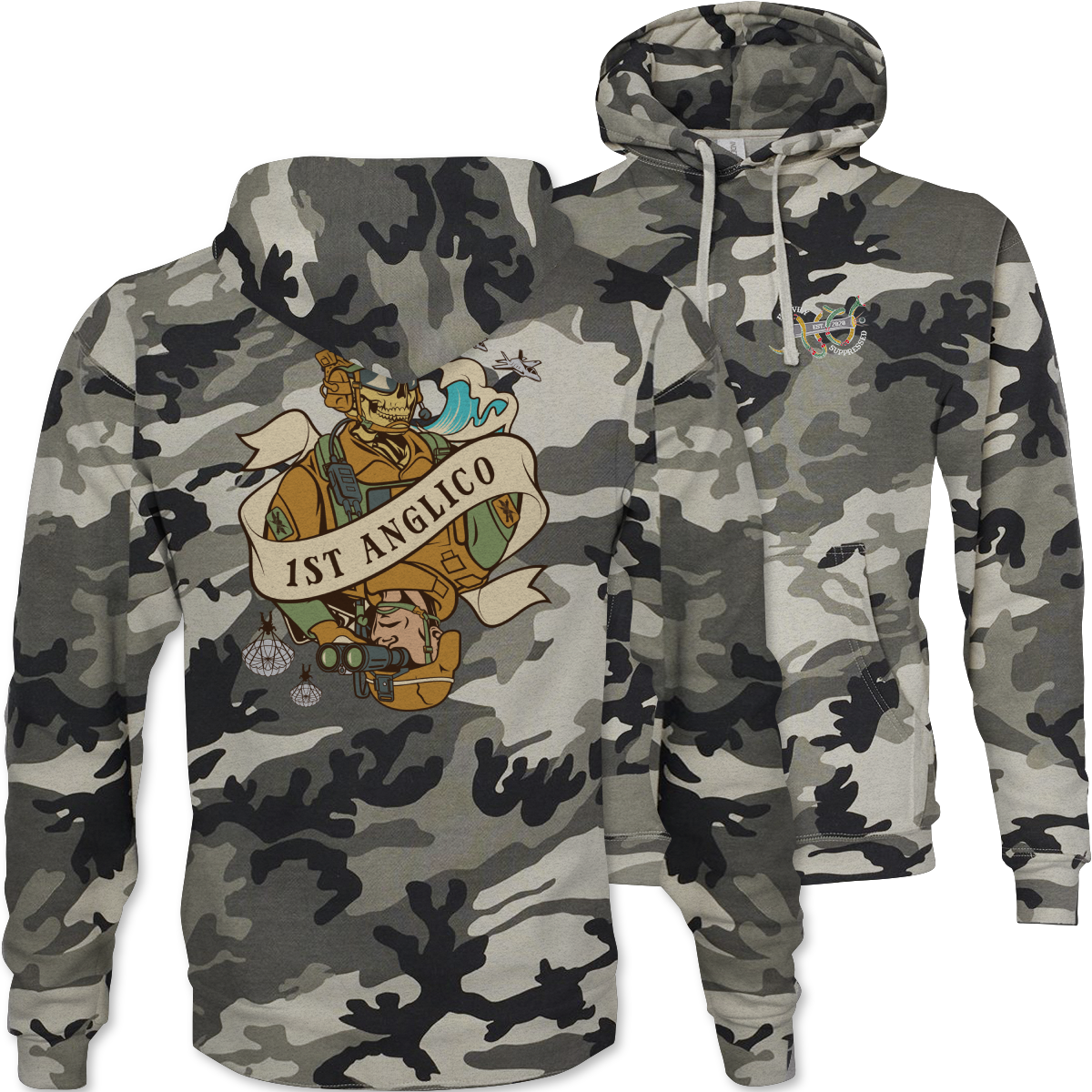1st ANGLICO Death Card Camouflage Hoodie
