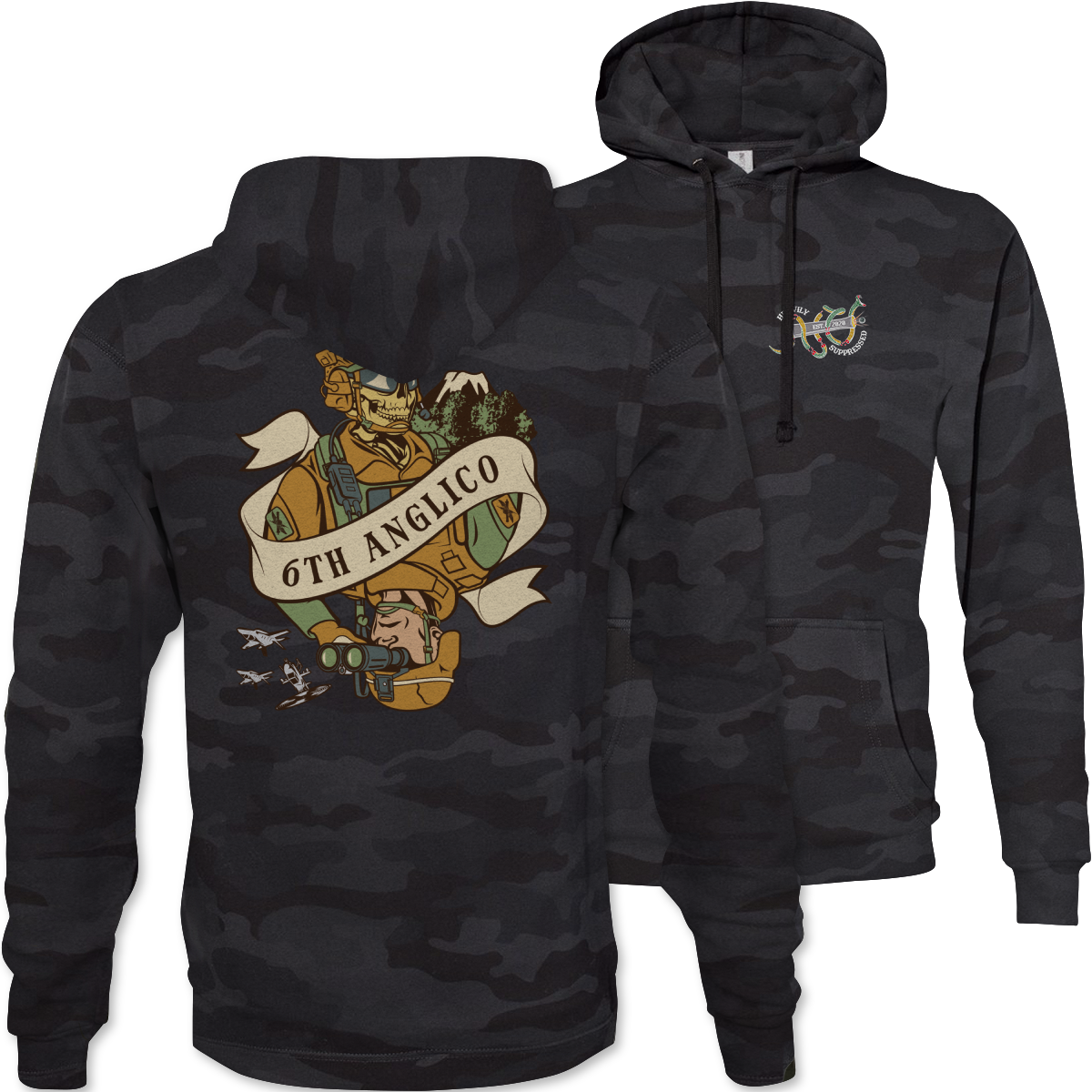 6th ANGLICO Death Card Camouflage Hoodie