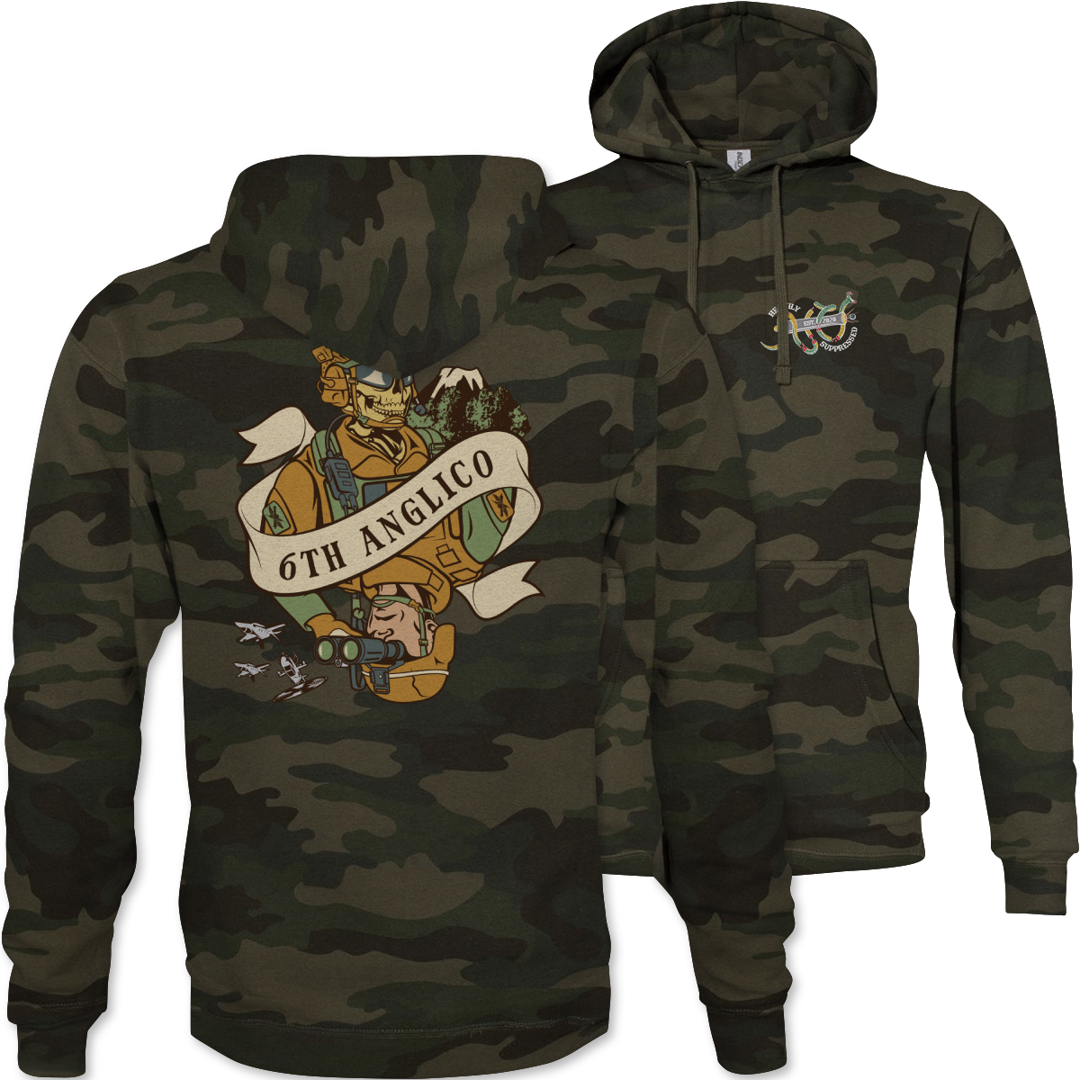 6th ANGLICO Death Card Camouflage Hoodie