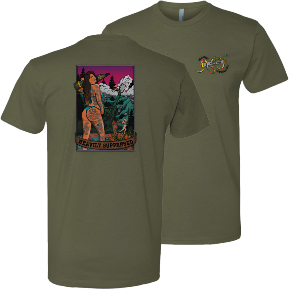Battery Pin Up Tee - vintage pin-up cannon section t-shirt