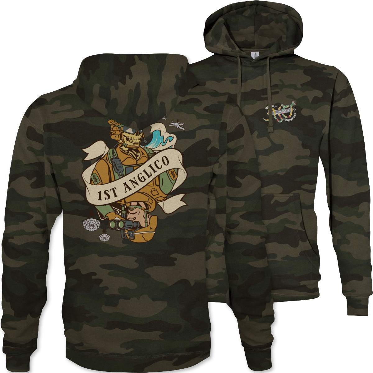 1st ANGLICO Death Card Camouflage Hoodie