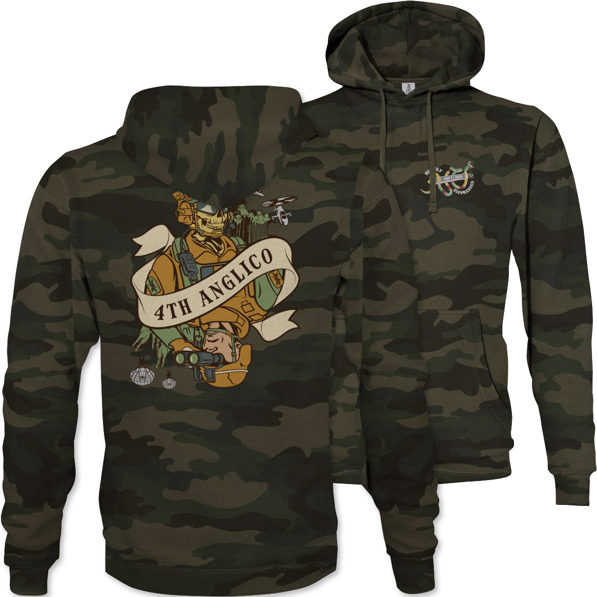 4th ANGLICO Death Card Camouflage Hoodie