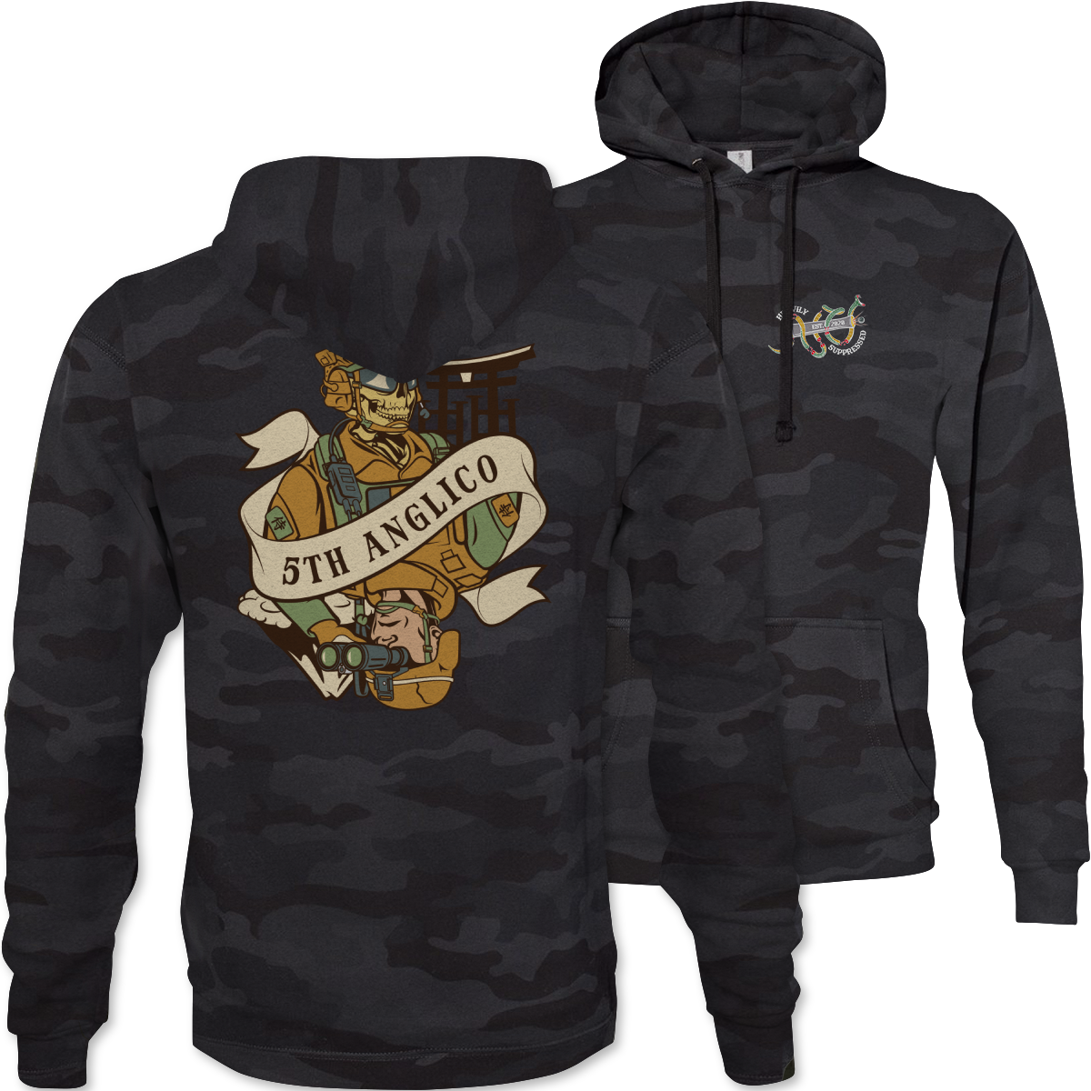 5th ANGLICO Death Card Camouflage Hoodie