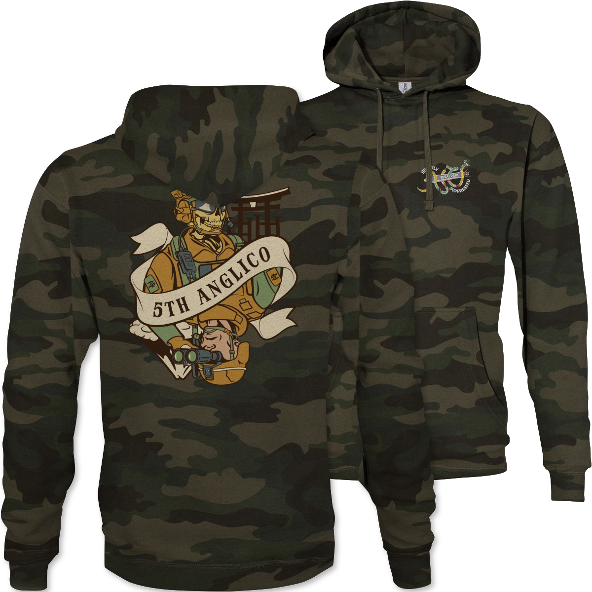 5th ANGLICO Death Card Camouflage Hoodie