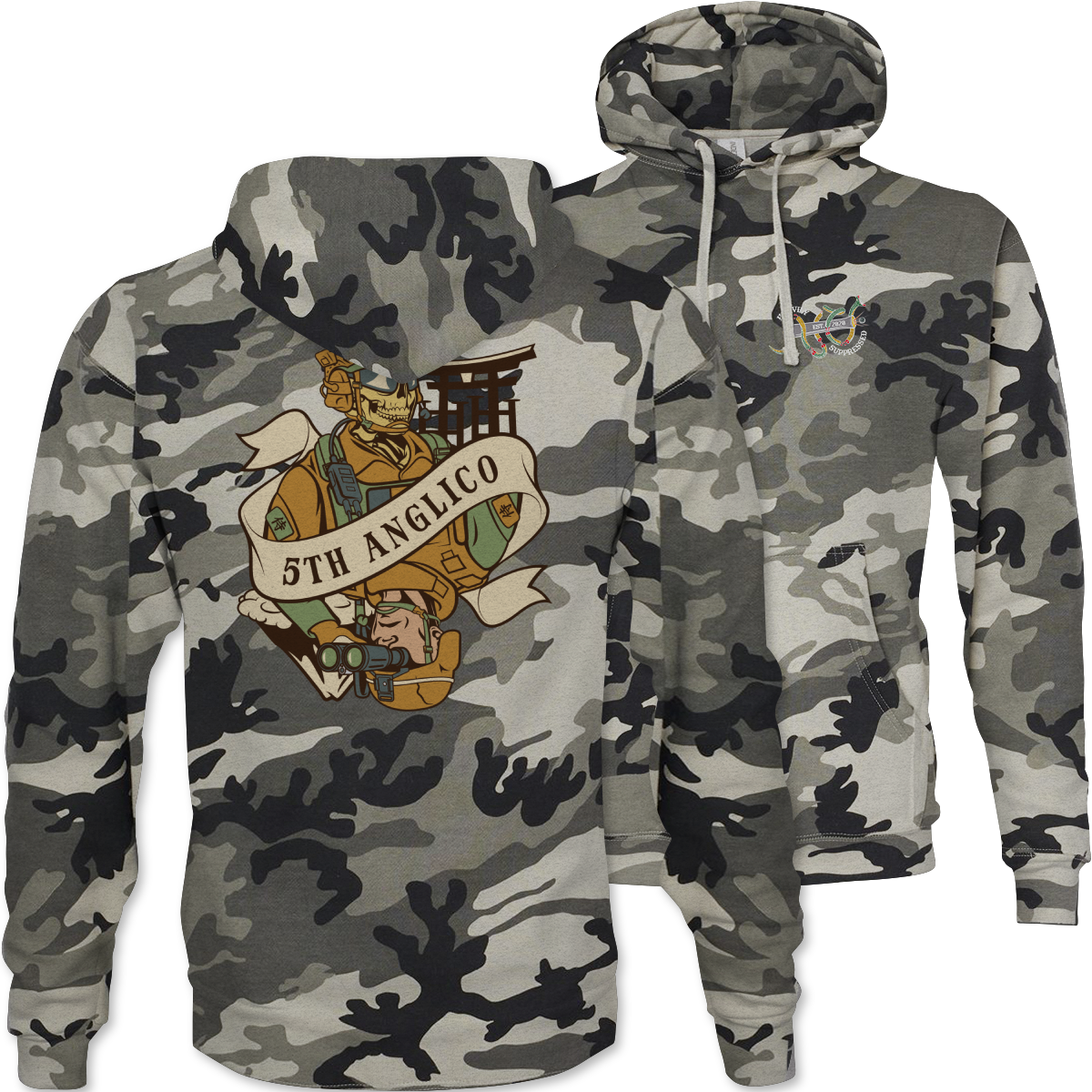5th ANGLICO Death Card Camouflage Hoodie