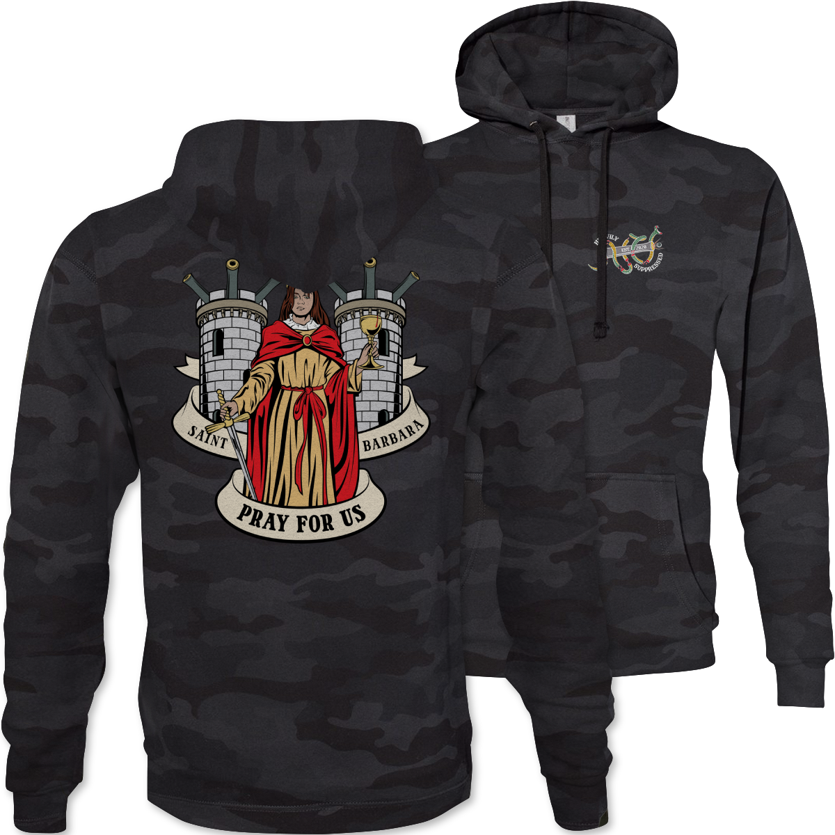 Saint Barbara Death Card Camouflage Hoodie