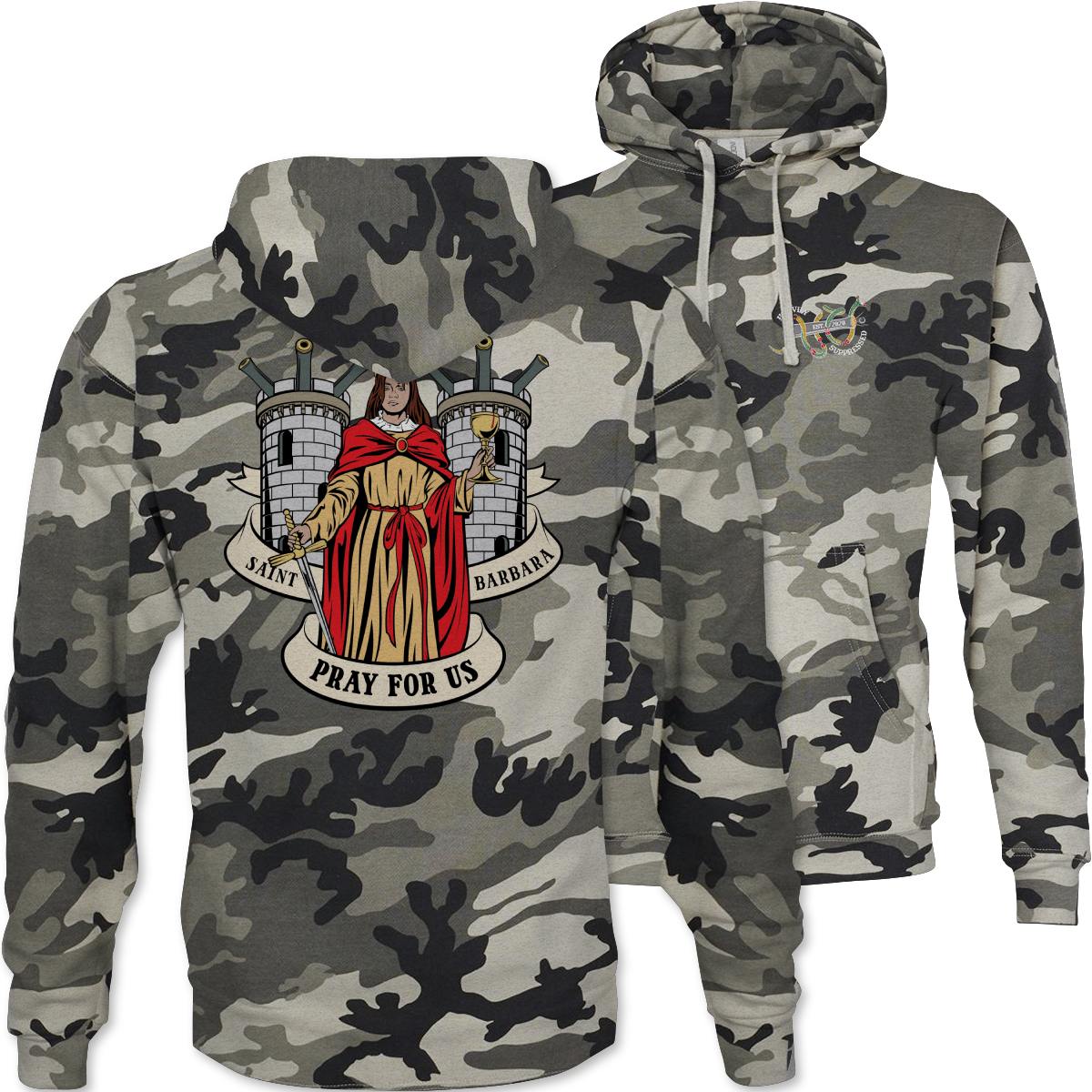 Saint Barbara Death Card Camouflage Hoodie